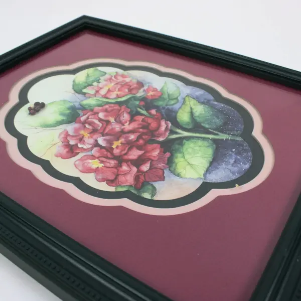 Set of 2 Framed Floral Artwork Pink Green Ornate Frames