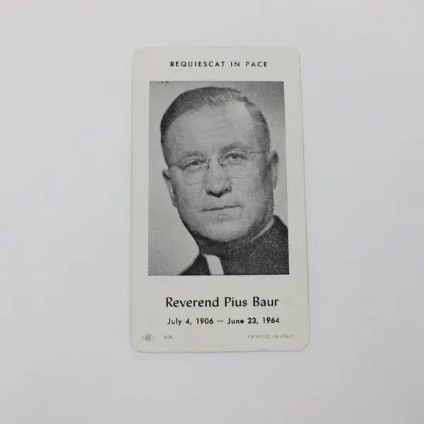 Reverend Pius Baur Memorial Holy Card 1964 Printed in Italy