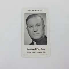 Reverend Pius Baur Memorial Holy Card 1964 Printed in Italy