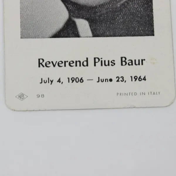 Reverend Pius Baur Memorial Holy Card 1964 Printed in Italy