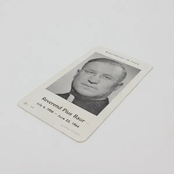 Reverend Pius Baur Memorial Holy Card 1964 Printed in Italy