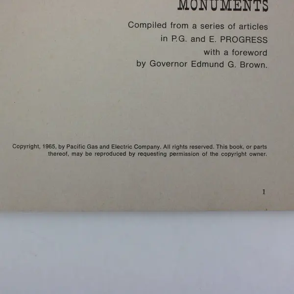Vintage California's Historical Monuments 1965 Illustrated Book PG&E Publication