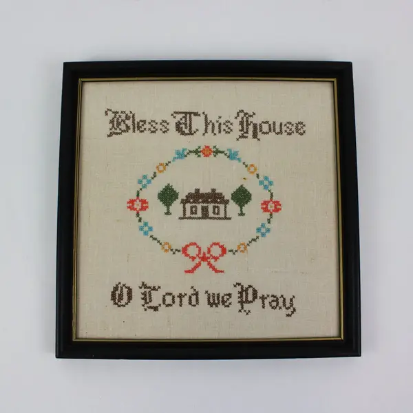 Bless This House Cross-Stitch Wall Art Black Wood Frame 12x12