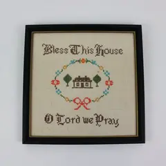 Bless This House Cross-Stitch Wall Art Black Wood Frame 12x12