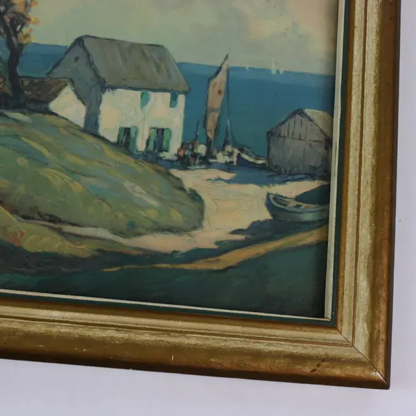 Vintage Framed Landscape Art Print Country Cottage Gold Painted Frame