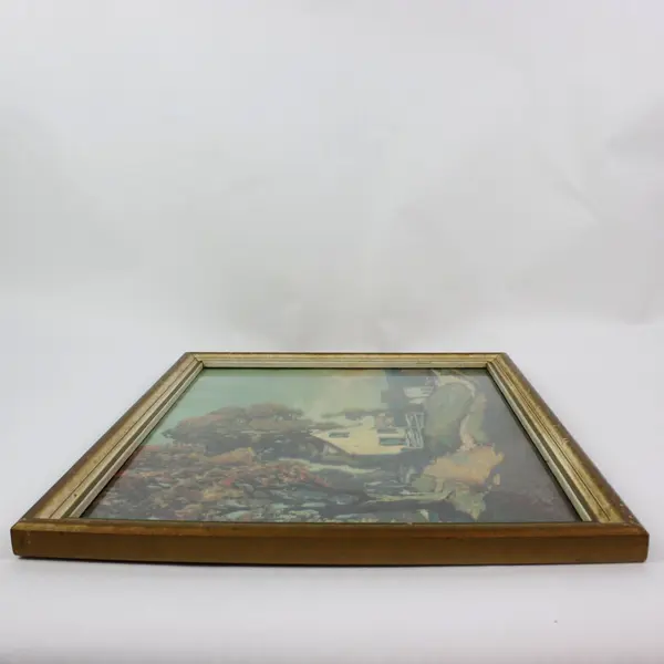 Vintage Framed Landscape Art Print Country Cottage Gold Painted Frame