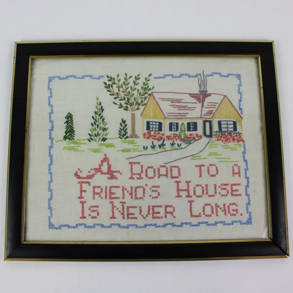 Vintage Good Friends Are Hard to Find Quote Framed Cross Stitch Black Frame