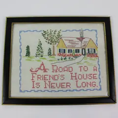 Vintage Good Friends Are Hard to Find Quote Framed Cross Stitch Black Frame