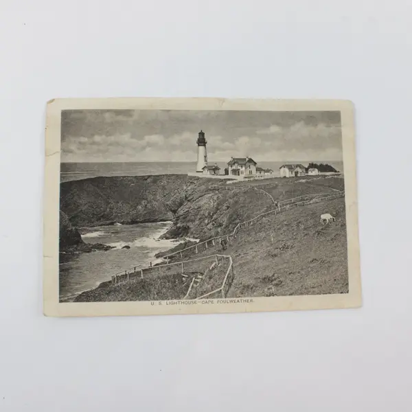 Antique Cape Foulweather Lighthouse Newport Oregon Coast Lithograph 6 x 4.25 in