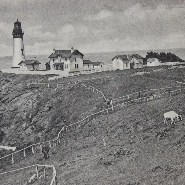 Antique Cape Foulweather Lighthouse Newport Oregon Coast Lithograph 6 x 4.25 in