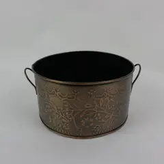 Vintage Embossed Copper-Tone Metal Bowl Container with Handles