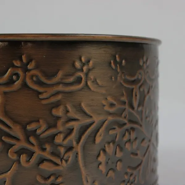 Vintage Embossed Copper-Tone Metal Bowl Container with Handles