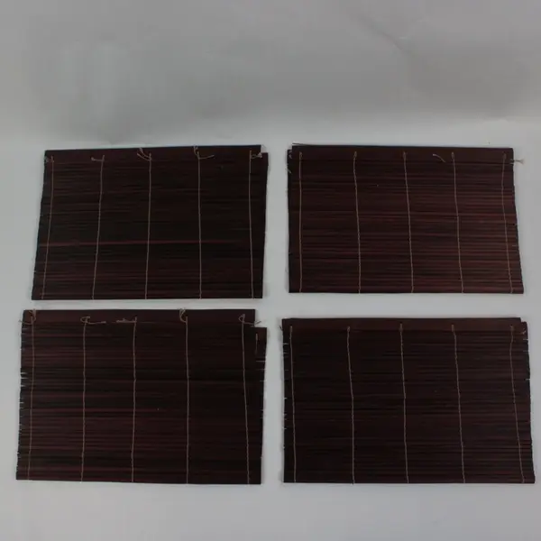 Set of 4 Bamboo Placemats Dark Brown Striped Roll-Up