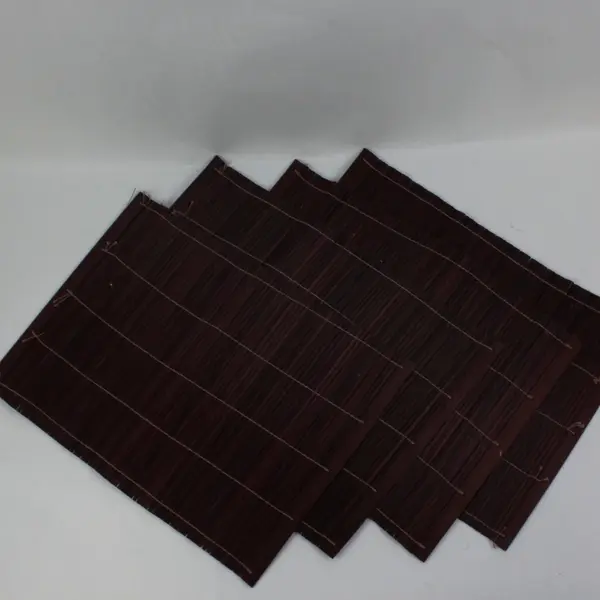 Set of 4 Bamboo Placemats Dark Brown Striped Roll-Up