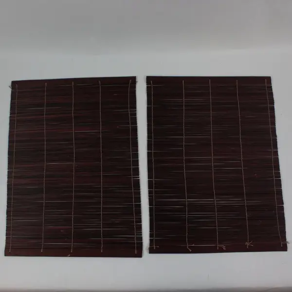 Set of 4 Bamboo Placemats Dark Brown Striped Roll-Up