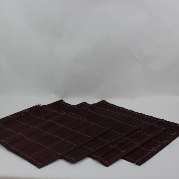 Set of 4 Bamboo Placemats Dark Brown Striped Roll-Up