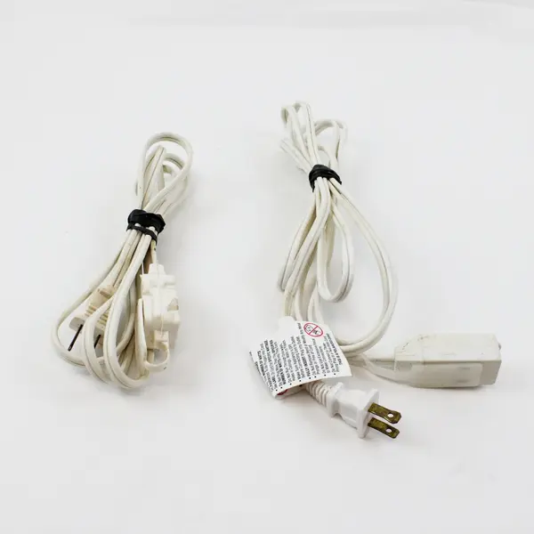 Lot of 2 White Extension Cords 3 ft & 6 ft Household Electrical