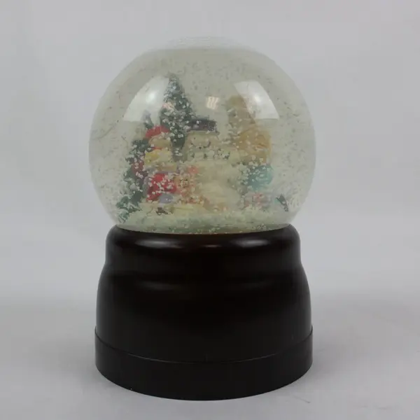 Enesco Musical Christmas Snow Globe Snowman Family Foggy Glass