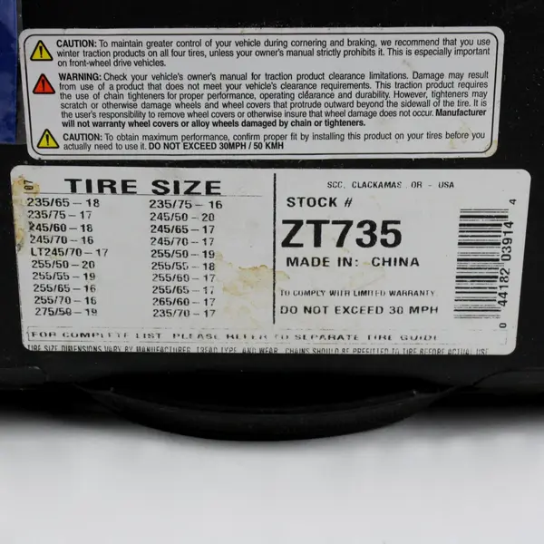 SCC Super Z LT ZT735 Tire Chains Low Clearance SUV Pickup Truck