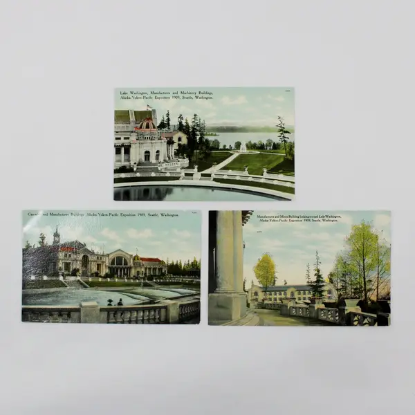 Lot Of 3 Alaska Yukon Exposition 1909 Manufactures Buildings Litho Postcards 