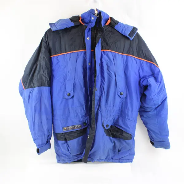 International Synergy Sport Men's L Insulated Jacket Blue Zip-Up Removable Hood 