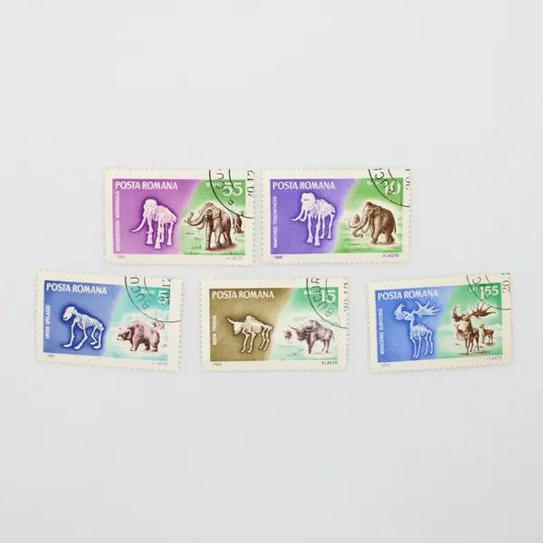 Lot of 5 Romania 1966 Prehistoric Animals Stamps SC #1887-91 Used OG