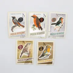 Lot of 5 Romania 1966 Songbirds Used Stamps Scott #1837-38 #1841-42 #1844