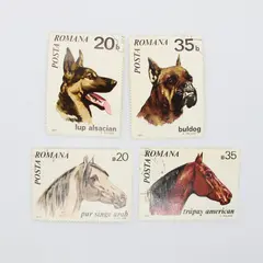Lot of 4 Used Romanian Horse & Dog Stamps 1970-1971 B20 B35
