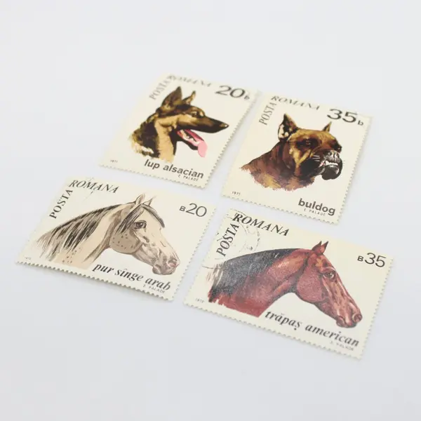 Lot of 4 Used Romanian Horse & Dog Stamps 1970-1971 B20 B35