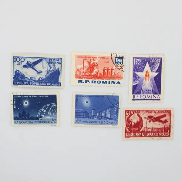 Lot of 6 Used Romania Airmail Postage Stamps 1950s-1960s
