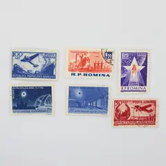 Lot of 6 Used Romania Airmail Postage Stamps 1950s-1960s