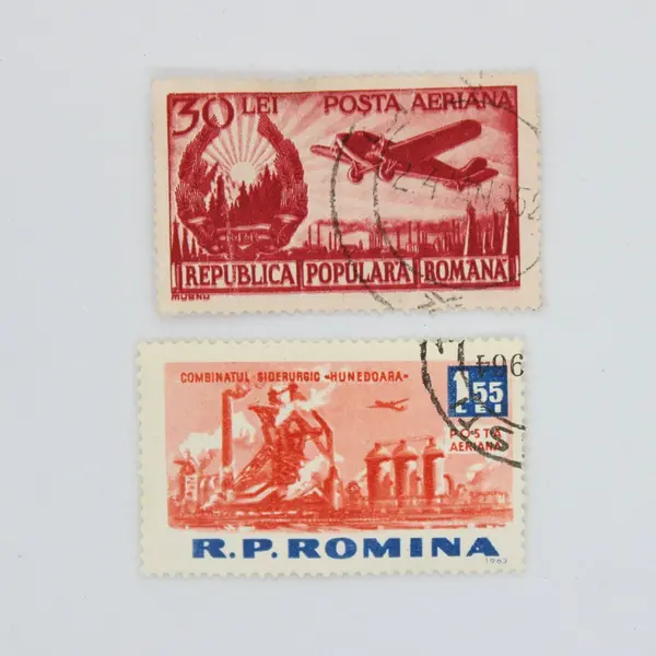 Lot of 6 Used Romania Airmail Postage Stamps 1950s-1960s