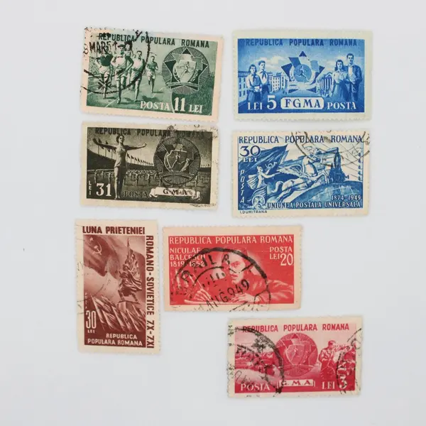 Lot of 7 Used Romania Commemorative Postage Stamps 1940s-1950s