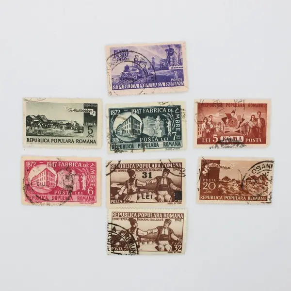Lot of 8 Romania Used Commemorative Postage Stamps 1940s 1950s