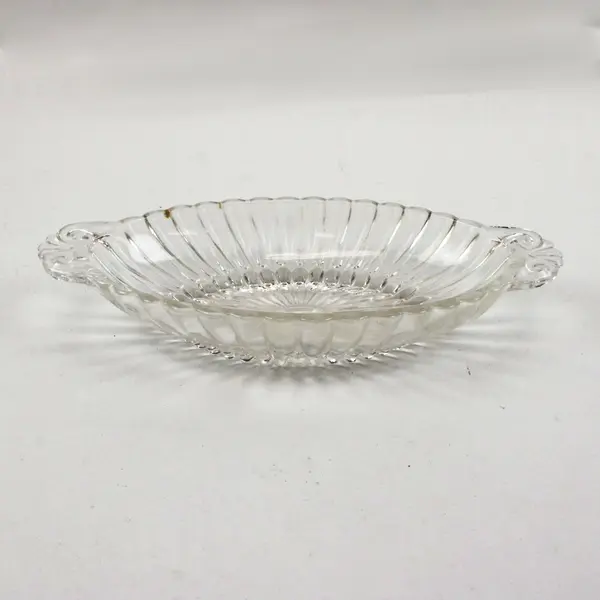 Vintage Clear Pressed Glass Oval Relish Candy Dish Spiral Handles