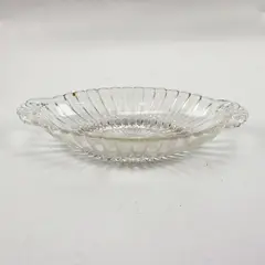 Vintage Clear Pressed Glass Oval Relish Candy Dish Spiral Handles