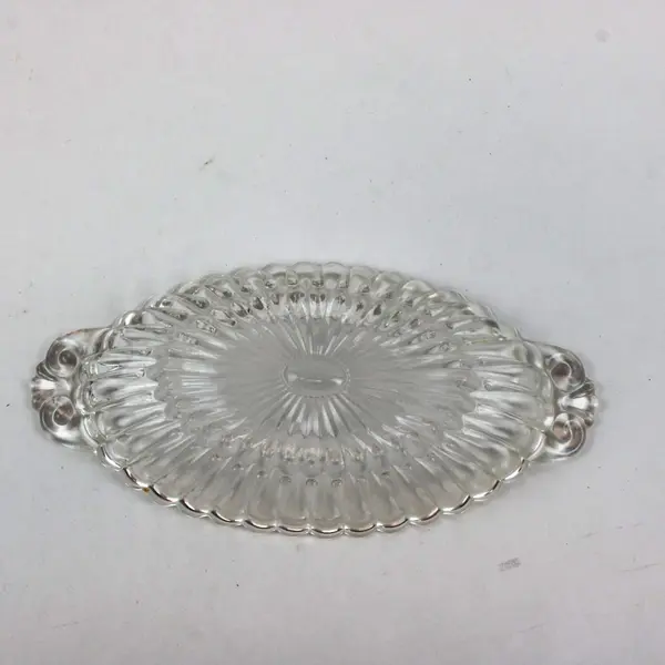 Vintage Clear Pressed Glass Oval Relish Candy Dish Spiral Handles