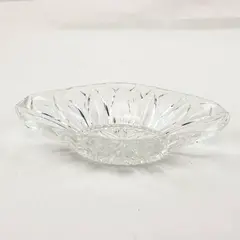 Vintage Clear Pressed Glass Dish Starburst Pattern Scalloped Edge 10in