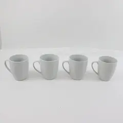 Set of 4 Glossy White Ceramic Coffee Mugs