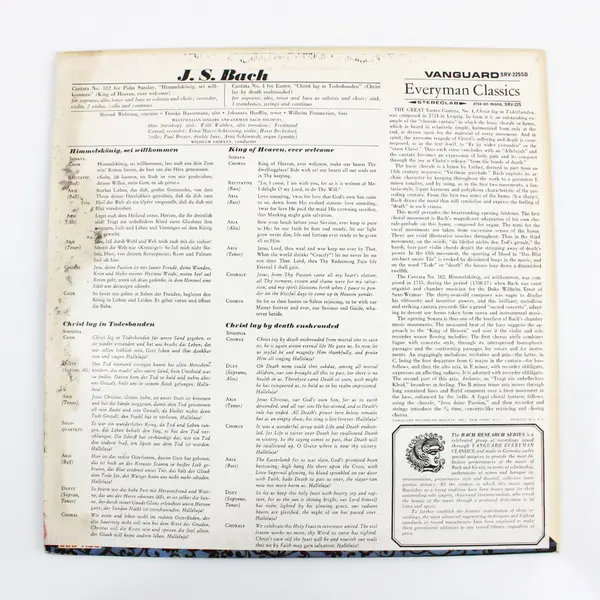Bach 4/182 Christ lag Himmelskonig Vanguard Everyman Classics LP 12" SRV-225 SD