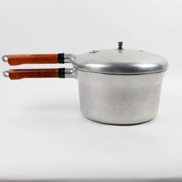 Vintage Presto Model 40 4 Qt Aluminum Pressure Cooker Wood Handles Missing Vent