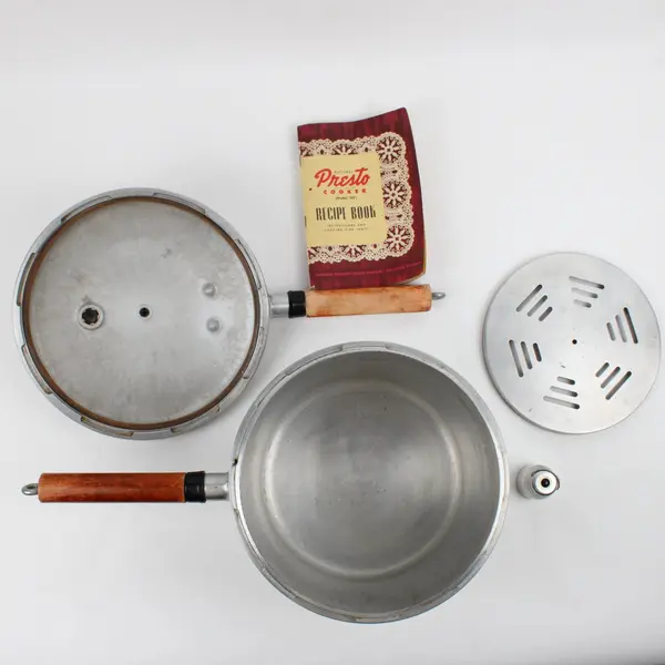 Vintage Presto Model 40 4 Qt Aluminum Pressure Cooker Wood Handles Missing Vent