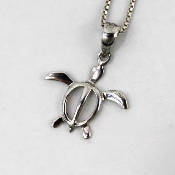 925 Sterling Silver Sea Turtle Pendant Necklace 18 in Openwork Charm