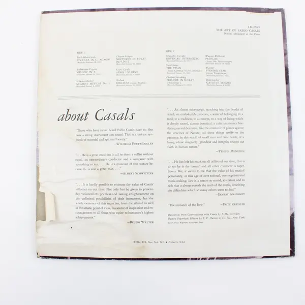 RCA Victor LM-2699 The Art of Pablo Casals Red Seal 12"Vinyl Record