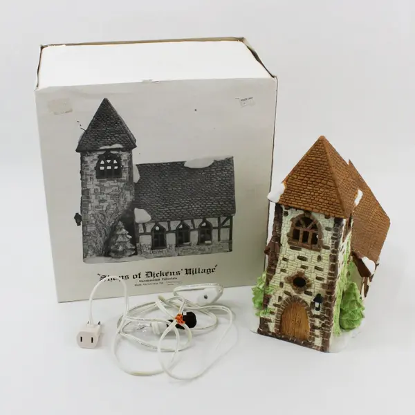 1985 Dept 56 Shops of Dickens Village Lighted Dickens Village Church 