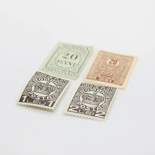 Lot of 4 Romania Postage Tax Stamps 1 Leu 2 Lei 20 Bani