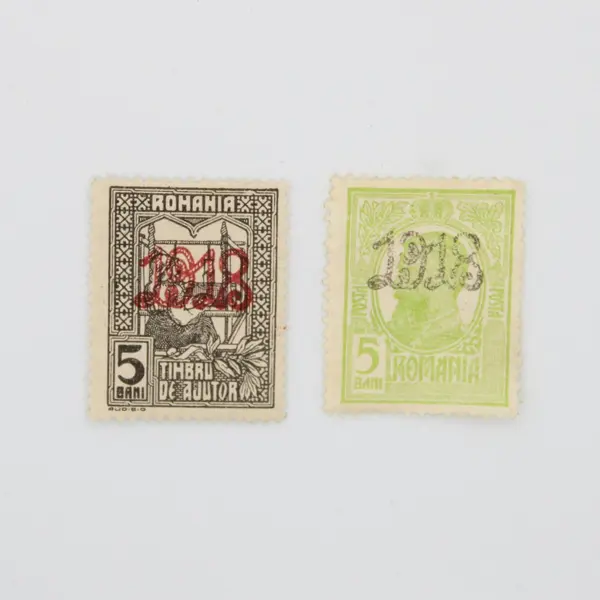 Romania 1918 Overprint Postage Stamps Pair 5 Bani Two Designs