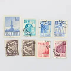 Lot of 8 Romania 1960s Infrastructure Stamps Used