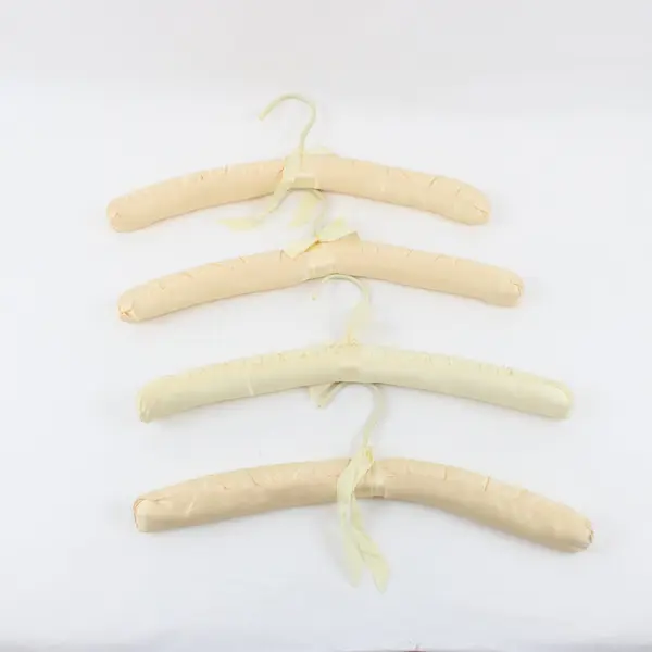Lot of 4 Vintage Cream Satin Padded Clothes Hangers