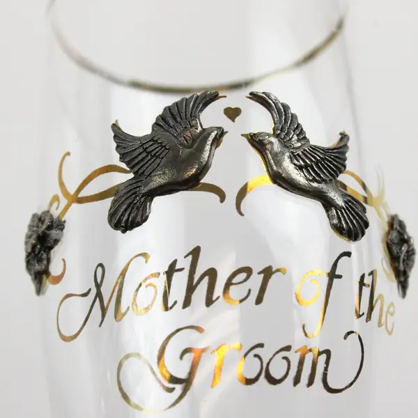 Rawcliffe Set of 8 Wedding Party Champagne Flutes Pewter Doves Gold Accents